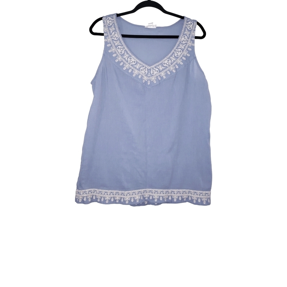 J.Jill Light Blue Embroidered Sleeveless Blouse